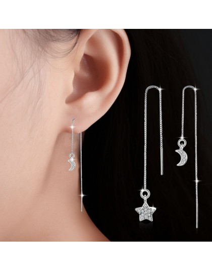 Nowa europa długie asymetryczne gwiazdy księżyc kolczyki tassel kolczyki kryształ z Swarovski moda biżuteria ślubna kolczyki