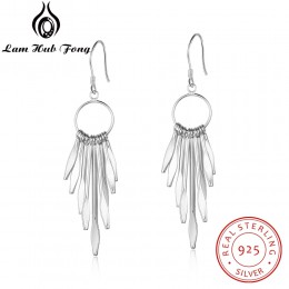 925 Sterling Silver Tassel Dangle kolczyki dla kobiet długie koło kolczyki z metalicznym kije ze srebra próby 925 biżuteria (Lam