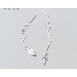 Prawdziwe. 925 STERLING SILVER ciągnąć za pośrednictwem liść nawlekacz kolczyki długie srebro biżuteria GTLE1165