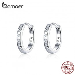 BAMOER Hoop kolczyki dla kobiet 925 Sterling Silver minimalistyczny proste koło kolczyki prawdziwe srebro biżuteria koreańska BS