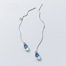 INALIS nowa moda niebieski w kształcie kropli linia ucha 925 Sterling Silver kolczyki kobiece Temperament długie ucho biżuteria 