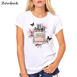 2018 lato koszulka damska na co dzień pani Top Tees moda Tshirt odzież marki T koszula kobiety kwiat perfumy drukowane topy Tees