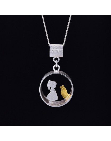 Lotus zabawy majątek 925 srebrny kreatywny ręcznie robiona biżuteria spotkanie miłość z kot wisiorek bez naszyjnik dla kobiet