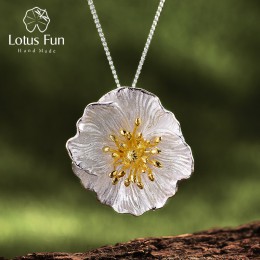 Lotus zabawy majątek 925 Sterling Silver ręcznie robiona biżuteria kwitnących maki kwiat wisiorek bez naszyjnik dla kobiet