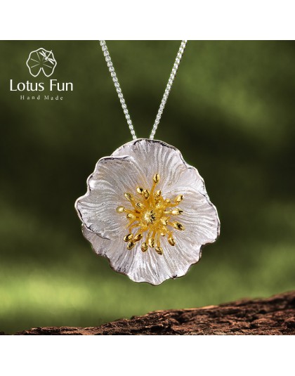 Lotus zabawy majątek 925 Sterling Silver ręcznie robiona biżuteria kwitnących maki kwiat wisiorek bez naszyjnik dla kobiet