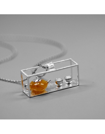 Lotus zabawy majątek 925 Sterling Silver ręcznie robiona biżuteria naturalny bursztyn oryginalny czajnik projekt wisiorek bez na