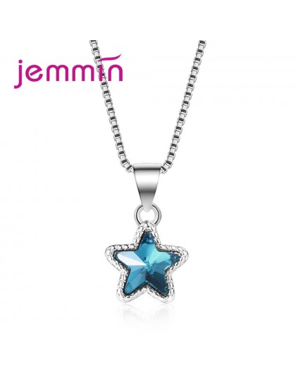 JEMMIN wykwintne niebieski gwiazda kryształ wisiorek 925 Sterling srebrny naszyjnik dla kobiet dziewczyn osobowość Party biżuter