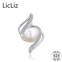 LicLiz 925 perła z polerowanego srebra wisiorek dla kobiet Micro Pave CZ cyrkoniami DIY naszyjnik z amuletem geometryczne błyska