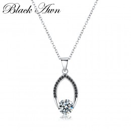 Czarny AWN srebrny naszyjnik 100% oryginalna 925 Sterling Silver 100% Slide biżuteria naszyjnik kobiety Bijoux Femme naszyjniki 