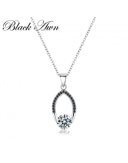 Czarny AWN srebrny naszyjnik 100% oryginalna 925 Sterling Silver 100% Slide biżuteria naszyjnik kobiety Bijoux Femme naszyjniki 