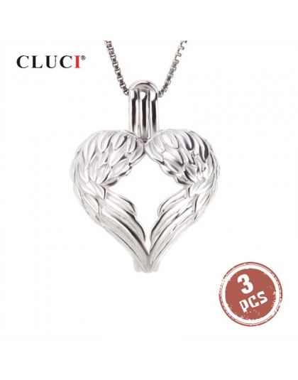 CLUCI 3 sztuk srebro 925 skrzydła anioła w kształcie serca w kształcie serca Charms wisiorek kobiety biżuteria 925 Sterling Silv