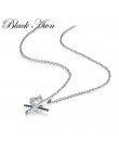 Romantyczny 925 Sterling Silver Fine biżuteria naszyjniki wisiorki kobiety Trendy czarny i biały kamień "X" Bijoux naszyjnik P03