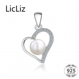 LicLiz 925 Sterling Silver serce wisiorki urok kobiety DIY słodkowodne perły Hollow wisiorek cyrkon utorować naszyjnik Charms LP