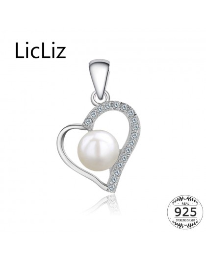 LicLiz 925 Sterling Silver serce wisiorki urok kobiety DIY słodkowodne perły Hollow wisiorek cyrkon utorować naszyjnik Charms LP