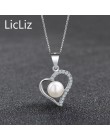 LicLiz 925 Sterling Silver serce wisiorki urok kobiety DIY słodkowodne perły Hollow wisiorek cyrkon utorować naszyjnik Charms LP