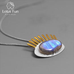 Lotus zabawy majątek 925 Sterling Silver naturalne labrador Fine Jewelry ciekawe złoto rzęsy wisiorek bez łańcucha dla kobiet