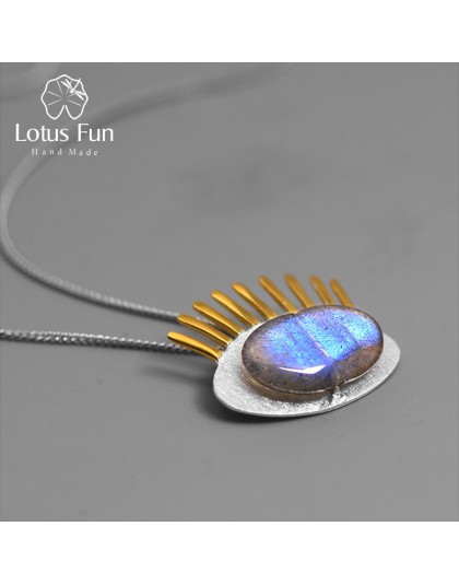 Lotus zabawy majątek 925 Sterling Silver naturalne labrador Fine Jewelry ciekawe złoto rzęsy wisiorek bez łańcucha dla kobiet