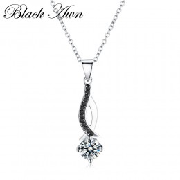 Czarny AWN klasyczny Fine oryginalne 100% 925 Sterling Silver naszyjniki i wisiorki biżuteria Trendy czarny i biały kamień naszy
