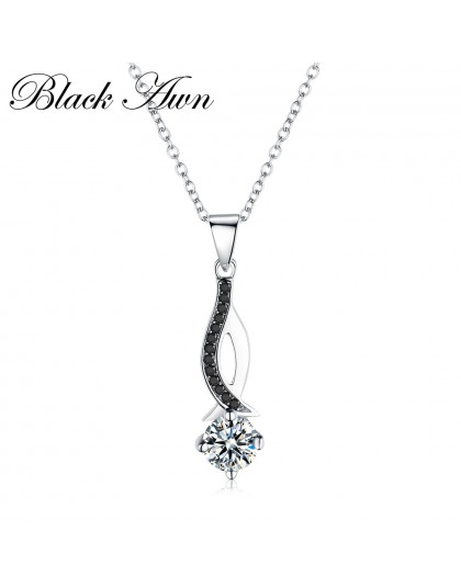Czarny AWN klasyczny Fine oryginalne 100% 925 Sterling Silver naszyjniki i wisiorki biżuteria Trendy czarny i biały kamień naszy