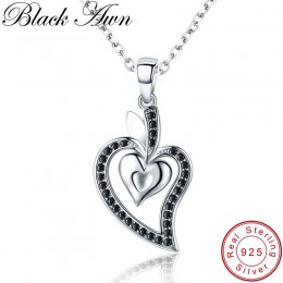 [Czarny AWN] romantyczny 925 Sterling Silver biżuteria naszyjnik dla kobiet czarny kręgosłupa kobiece serce ze srebra próby 925 