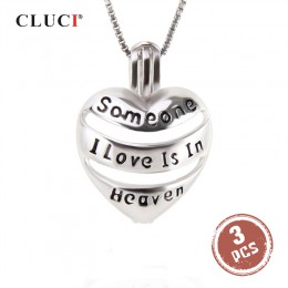 CLUCI 3 sztuk 925 srebro Hollow Charms zawieszki biżuteria w pamięci kogoś, kto srebrny 925 serce wisiorek życzenie perła medali