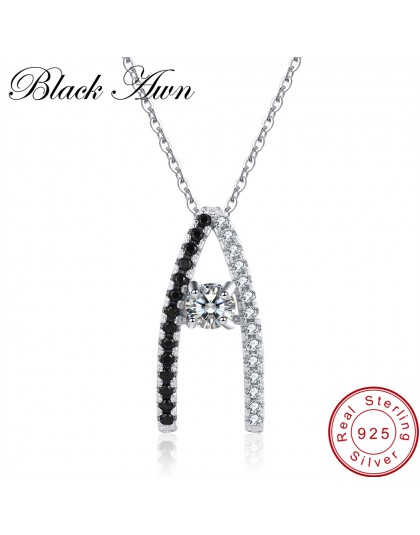 [Czarny AWN] 925 Sterling Silver Fine Jewelry Trendy zaręczyny naszyjniki dla kobiet kształt ślub wisiorki P010