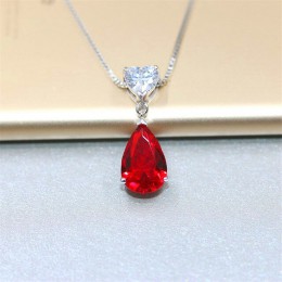 Rubinowy kamień S925 srebro Sterling naszyjnik Fine Jewelry serce i kropla wody dla nowożeńców ślubne klasyczny Bijoux bez łańcu