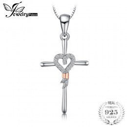 JewelryPalace Two Tone Hollow serce łuk krzyż cyrkonia wisiorek 925 srebro dla kobiet nie zawiera łańcucha