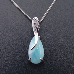 Moda 18*7.5 MM Larimar wisiorek w kształcie kropli wody w kształcie majątek 925 Sterling Silver naturalne Larimar Ocean kamień u