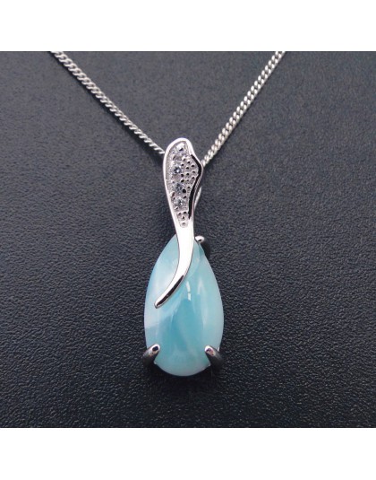 Moda 18*7.5 MM Larimar wisiorek w kształcie kropli wody w kształcie majątek 925 Sterling Silver naturalne Larimar Ocean kamień u