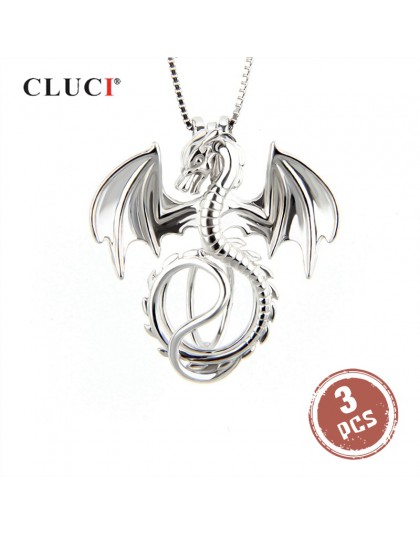 CLUCI 3 sztuk srebro 925 w kształcie smoka perła medalion szczęście Amulet wisior wisiorek naszyjnik dla kobiet 925 srebro klatk