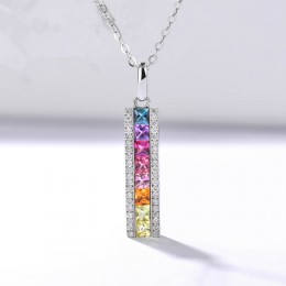 Rainbow wisiorki dla kobiet S925 Sterling srebrny naszyjnik plac cyrkonia kolorowe kamień proste Colar unikalne Fine Jewelry