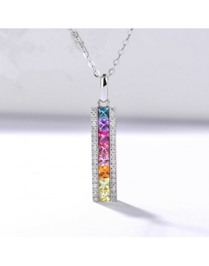 Rainbow wisiorki dla kobiet S925 Sterling srebrny naszyjnik plac cyrkonia kolorowe kamień proste Colar unikalne Fine Jewelry