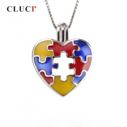 CLUCI 925 Sterling srebrny wiedzy na temat autyzmu Charms wisiorek kobiety biżuteria prawdziwe srebro 925 Love Heart Pearl medal