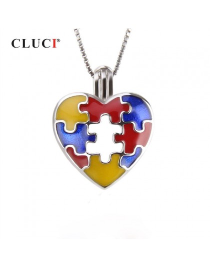 CLUCI 925 Sterling srebrny wiedzy na temat autyzmu Charms wisiorek kobiety biżuteria prawdziwe srebro 925 Love Heart Pearl medal