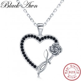 [Czarny AWN] romantyczny 925 Sterling Silver biżuteria naszyjnik dla kobiet czarny kręgosłupa kobiece serce z Rose miłośników pr