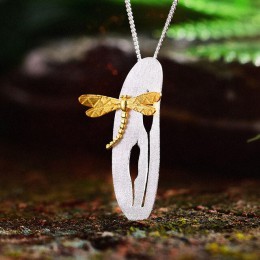 Lotus zabawy majątek 925 Sterling Silver ręcznie robiona biżuteria liści i Dragonfly projekt wisiorek bez naszyjnik dla kobiet a