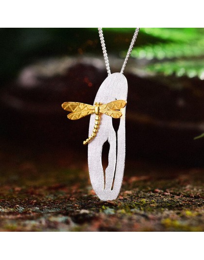 Lotus zabawy majątek 925 Sterling Silver ręcznie robiona biżuteria liści i Dragonfly projekt wisiorek bez naszyjnik dla kobiet a