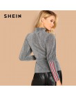 SHEIN szary na co dzień elegancki Mock-szyi nogi w baranina rękawem stojak kołnierz z długim rękawem Tee jesień odzież robocza k