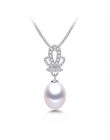 Wysokiej jakości 100% naturalne słodkowodne biały perła wisiorek naszyjnik kobiety moda 925 Sterling Silver korona cyrkon biżute
