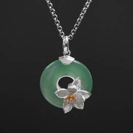 Lotus zabawy majątek 925 Sterling Silver naturalne awenturyn zielony kamień szlachetny projekt biżuterii lotosu szepty wisiorek 