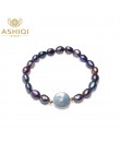 ASHIQI prawdziwej skóry czarne naturalna perła słodkowodna bransoletki dla kobiet 12-13mm duży przycisk perła baroku biżuteria