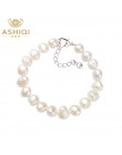 ASHIQI prawdziwe naturalne barokowy bransoletki z pereł dla kobiet 9-10mm białe słodkowodne perły biżuteria prezent