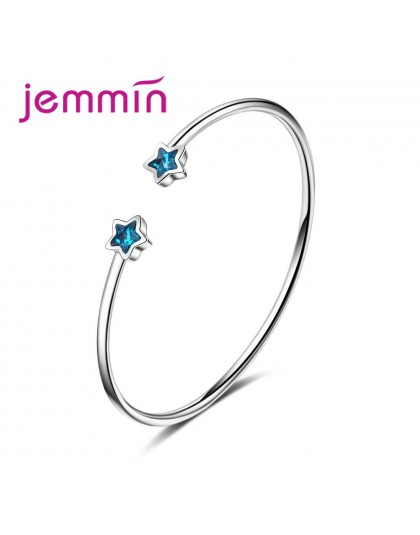 JEMMIN Big promocja wyczyść austriackie kryształy Student styl modny niebieski gwiazdy otwarcia bransoletki 925 Sterling Silver 