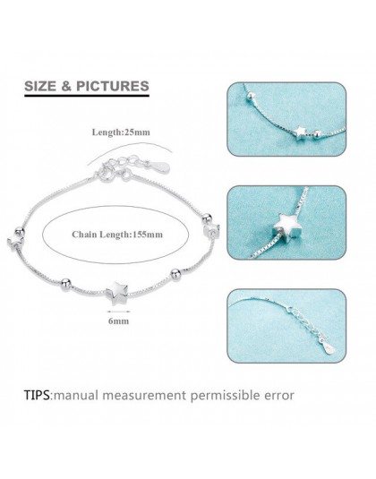 SA SILVERAGE 925 srebro Charms bransoletki bransoletki dla kobiet 925 srebrny gwiazda piłka Chain Link bransoletki Pulseira Femi