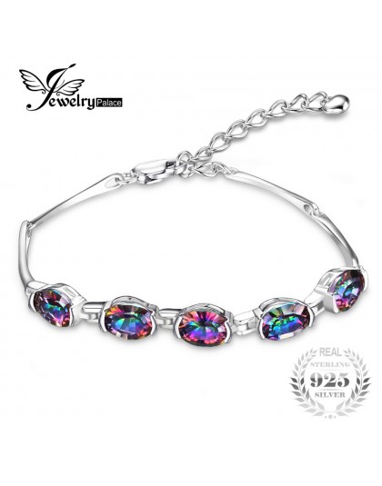 JewelryPalace luksusowe marka 925 srebrny bransoletka dla kobiet Femme dziewczyny 6ct owalne mystic Rainbow Topaz bransoletka mo