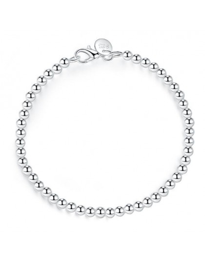 LEKANI 925 stałe prawdziwe srebro mody 4mm okrągłe koraliki bransoletka 20 cm dla nastolatek dziewczyny Lady prezent kobiety fin