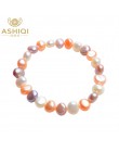 ASHIQI prawdziwe naturalna perła słodkowodna Charm bransoletki i Bangles dla kobiet 8-9mm w stylu Vintage, elastyczne, barokowa 