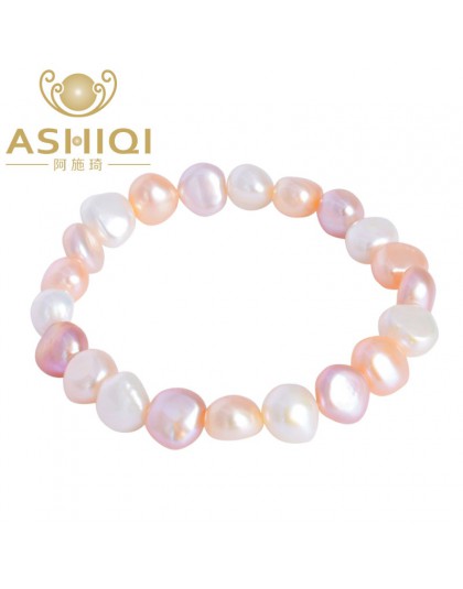ASHIQI naturalne kolorowe barokowe perły bransoletka, biżuteria z pereł słodkowodnych dla kobiet ślub 8-9mm elastyczna bransolet