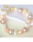ASHIQI naturalne kolorowe barokowe perły bransoletka, biżuteria z pereł słodkowodnych dla kobiet ślub 8-9mm elastyczna bransolet